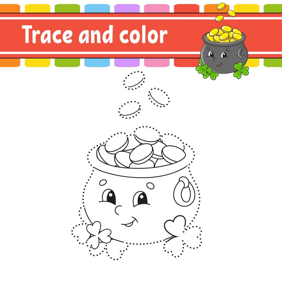 Trace and color. Coloring page for kids. Handwriting practice. Education developing worksheet. Activity page. Game for toddlers. St. Patrick's day. vector