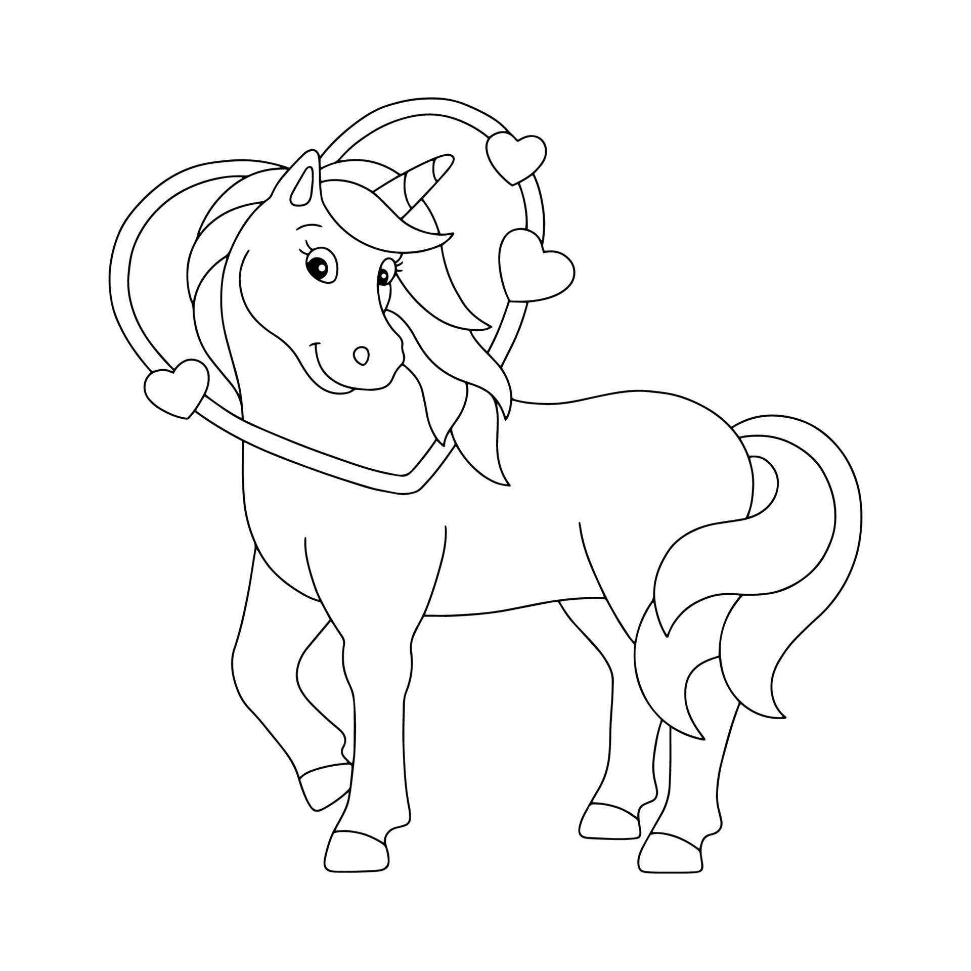 Loving unicorn. Coloring book page for kids. Valentine's Day. Cartoon ...