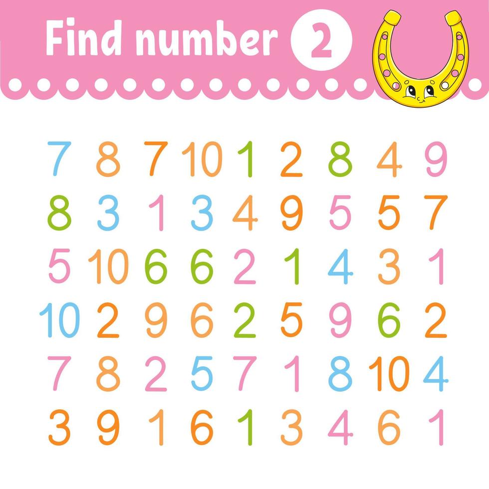 Find number. Education developing worksheet. Activity page with pictures. Game for children. Color isolated vector illustration. Funny character. cartoon style.