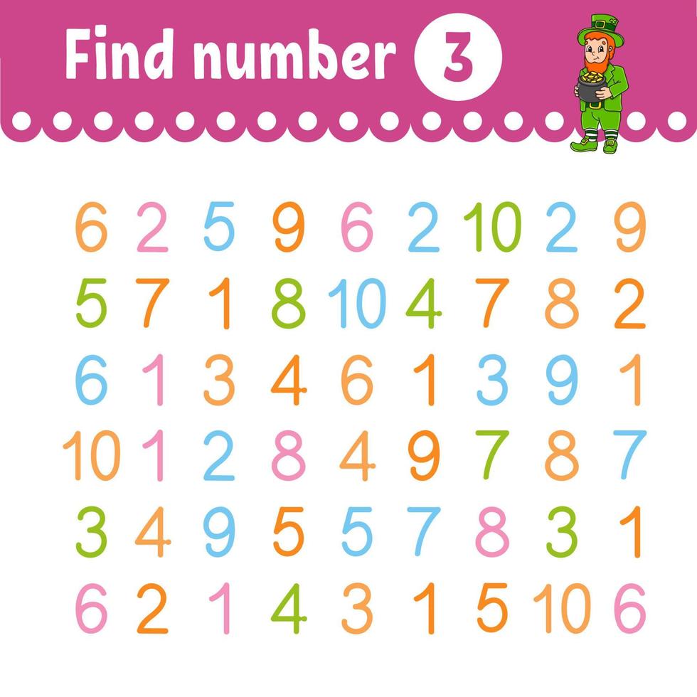 Find number. Education developing worksheet. Activity page with pictures. Game for children. Color isolated vector illustration. Funny character. cartoon style.