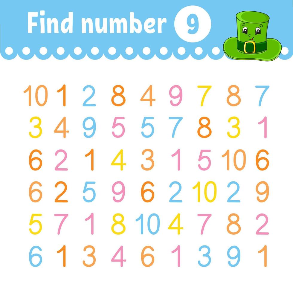 Find number. Education developing worksheet. Activity page with pictures. Game for children. Color isolated vector illustration. Funny character. cartoon style.