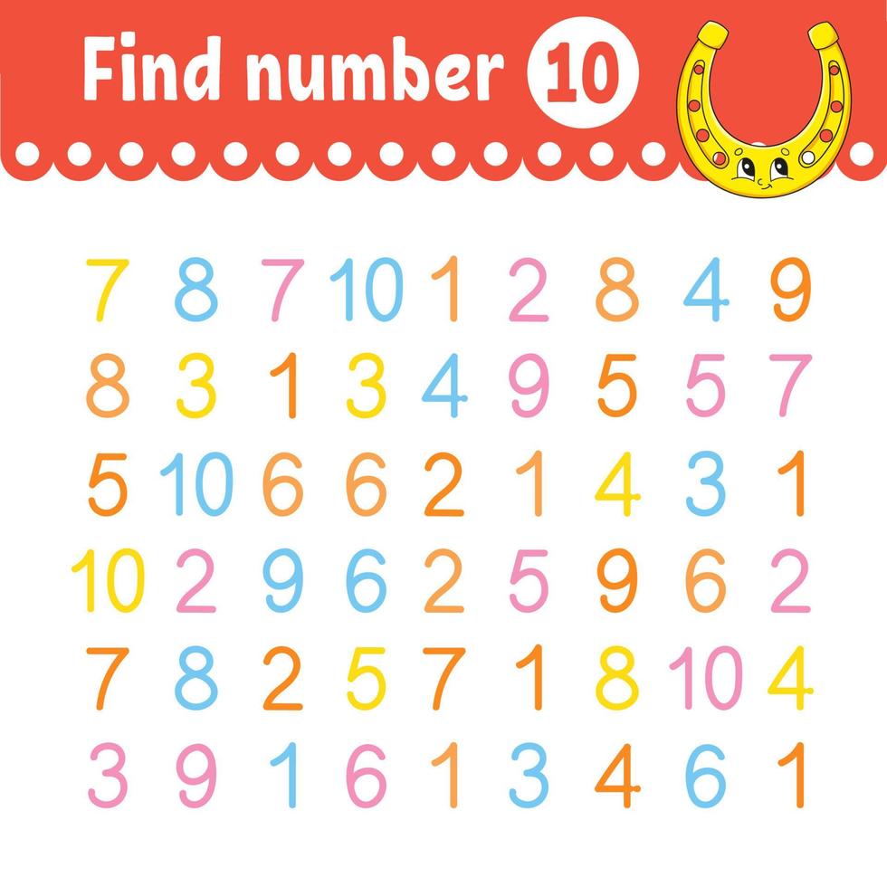 Find number. Education developing worksheet. Activity page with pictures. Game for children. Color isolated vector illustration. Funny character. cartoon style.