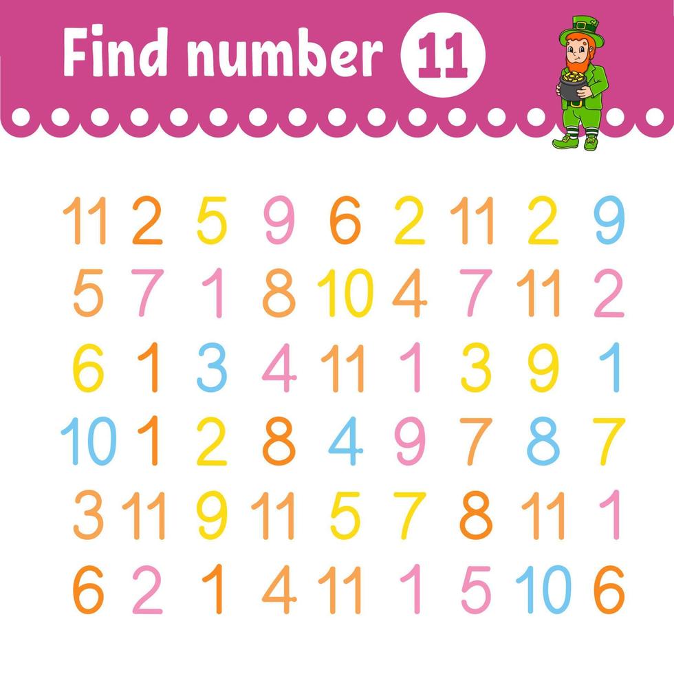 Find number. Education developing worksheet. Activity page with pictures. Game for children. Color isolated vector illustration. Funny character. cartoon style.