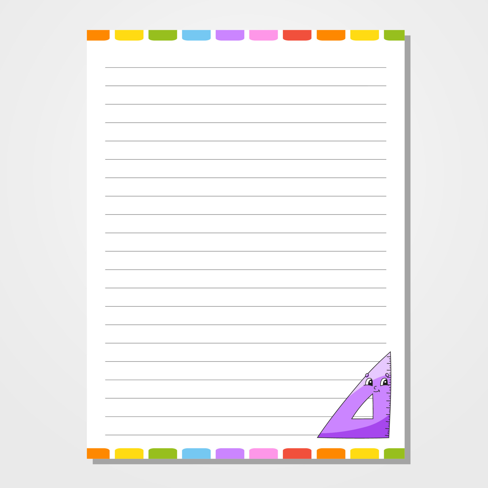 Sheet template for notebook, notepad, diary. Lined paper. Cute