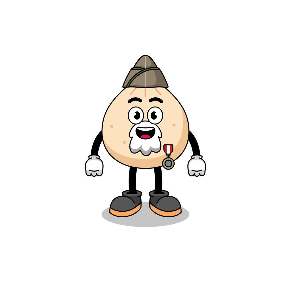 Character cartoon of meat bun as a veteran vector