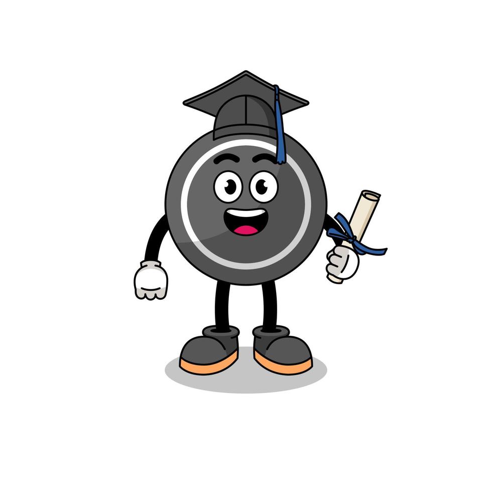 hockey puck mascot with graduation pose vector