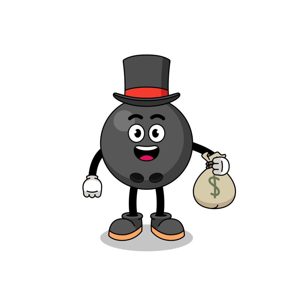 bowling ball mascot illustration rich man holding a money sack vector