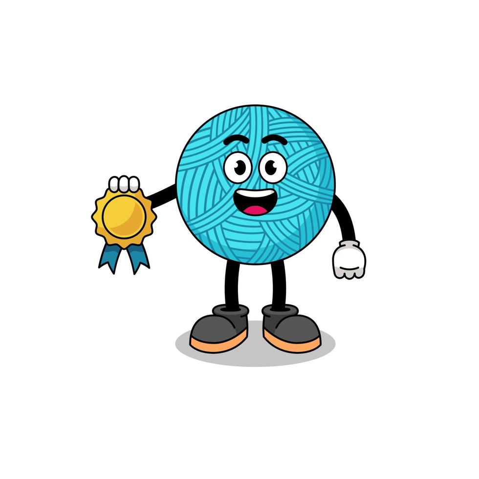 yarn ball cartoon illustration with satisfaction guaranteed medal vector