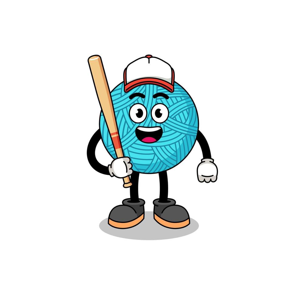 caricatura de mascota de bola de hilo como jugador de béisbol vector