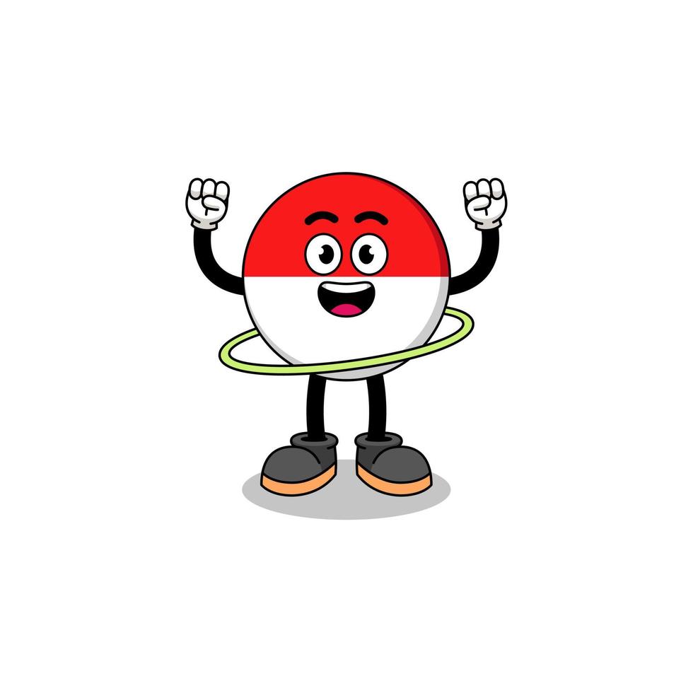 Character Illustration of indonesia flag playing hula hoop vector
