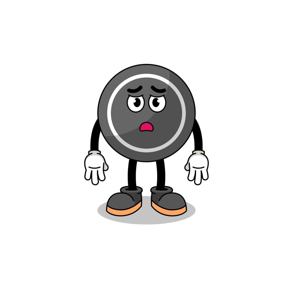 hockey puck cartoon illustration with sad face vector