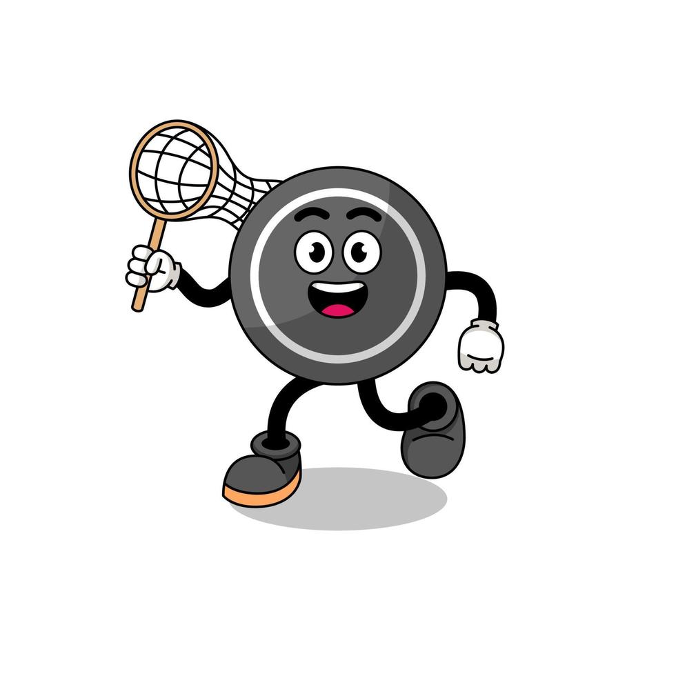 Cartoon of hockey puck catching a butterfly vector