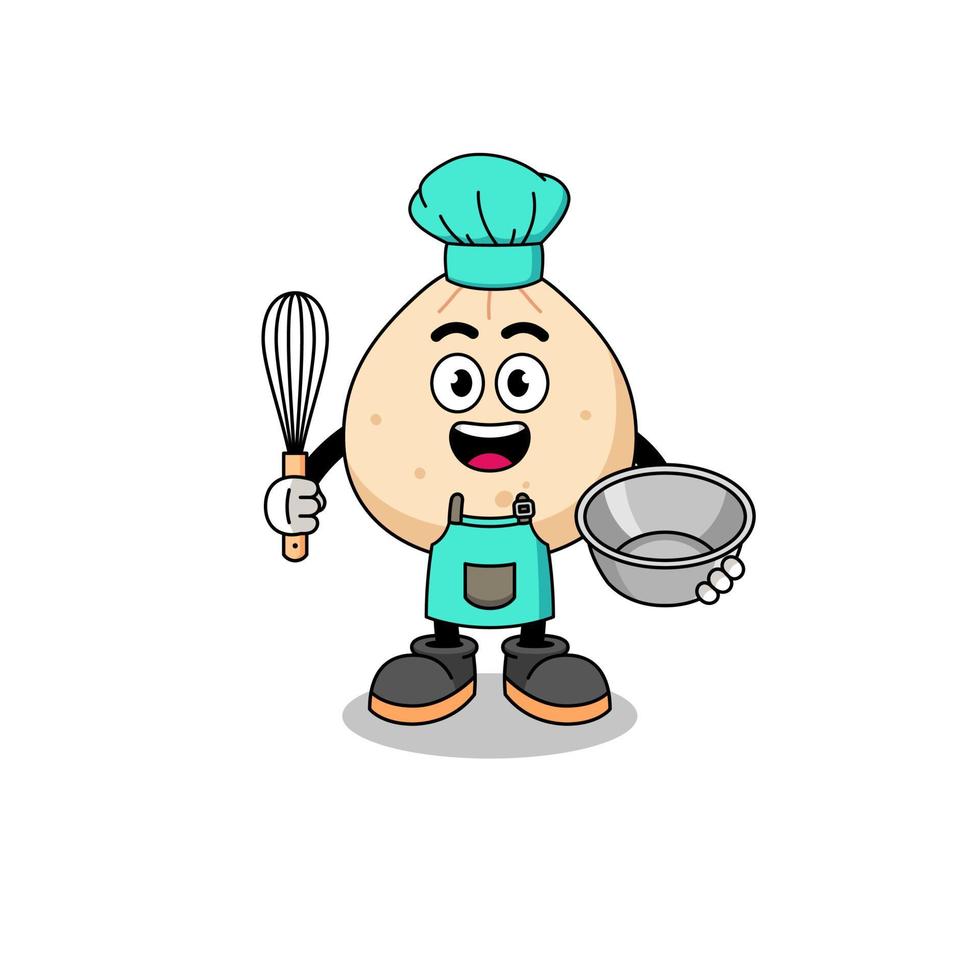 Illustration of meat bun as a bakery chef vector