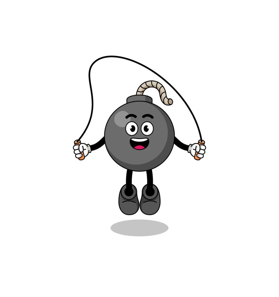 bomb mascot cartoon is playing skipping rope vector