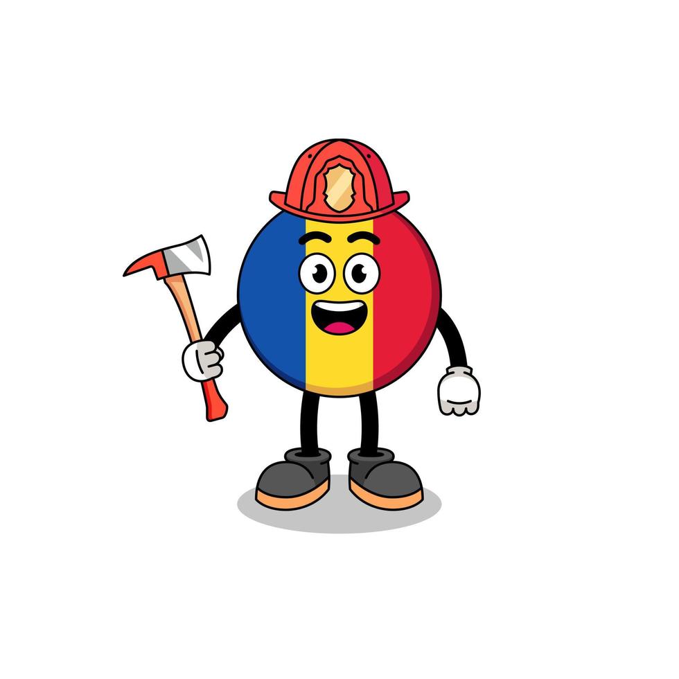 caricatura, mascota, de, rumania, bandera, bombero vector