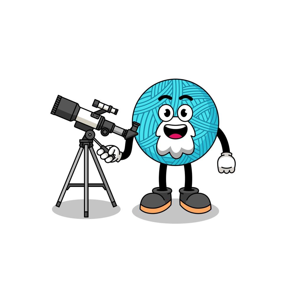 Illustration of yarn ball mascot as an astronomer vector