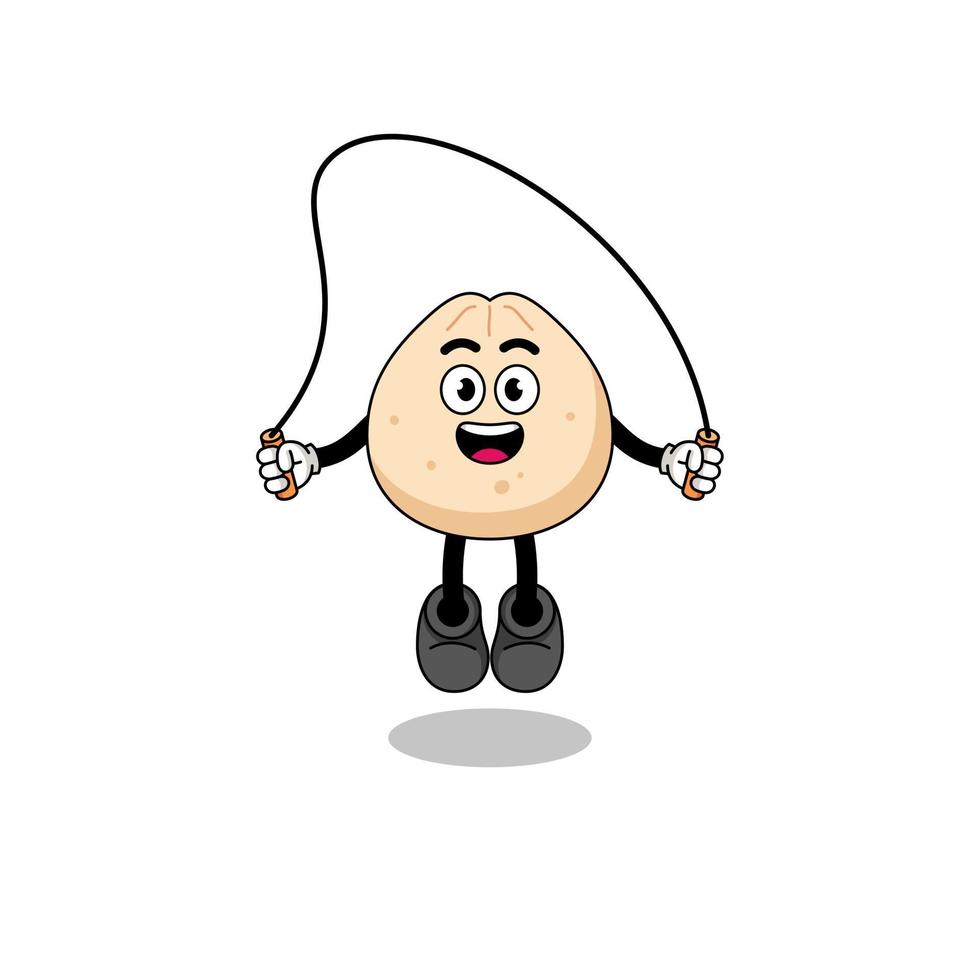 meat bun mascot cartoon is playing skipping rope vector