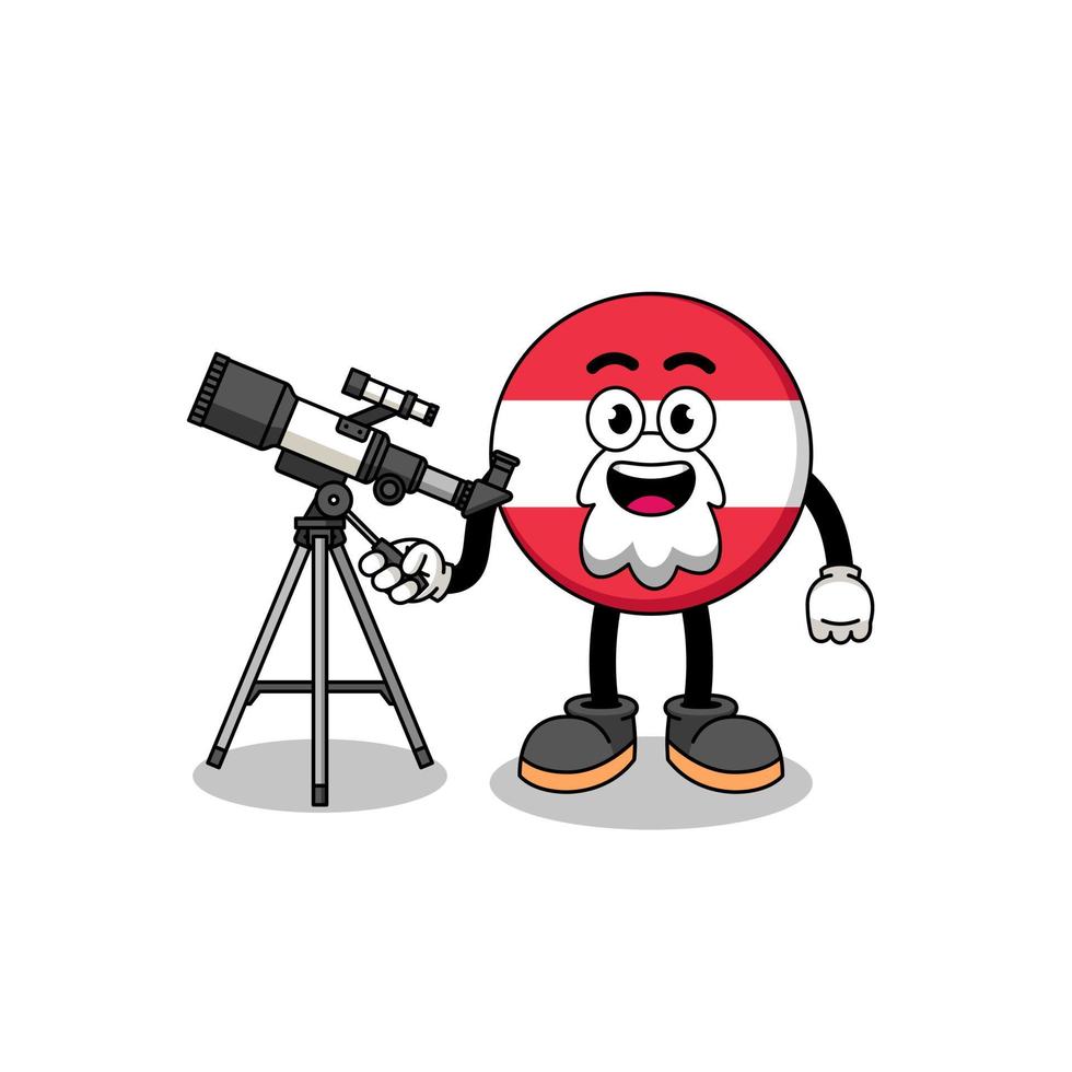 Illustration of austria flag mascot as an astronomer vector