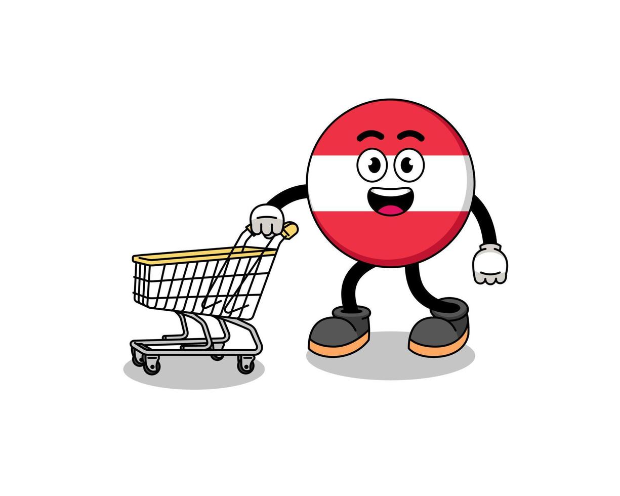 caricatura de la bandera de austria sosteniendo un carrito de compras vector