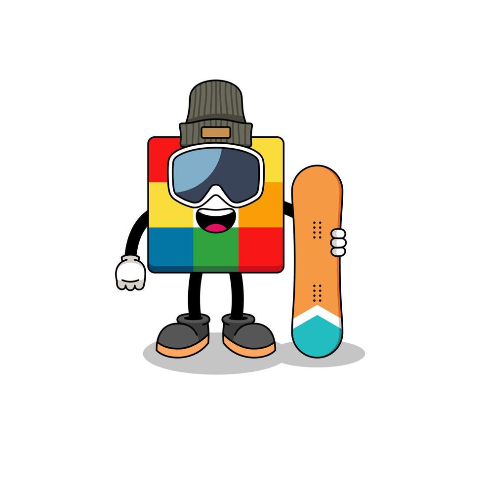 Mascot cartoon of cube puzzle snowboard player vector