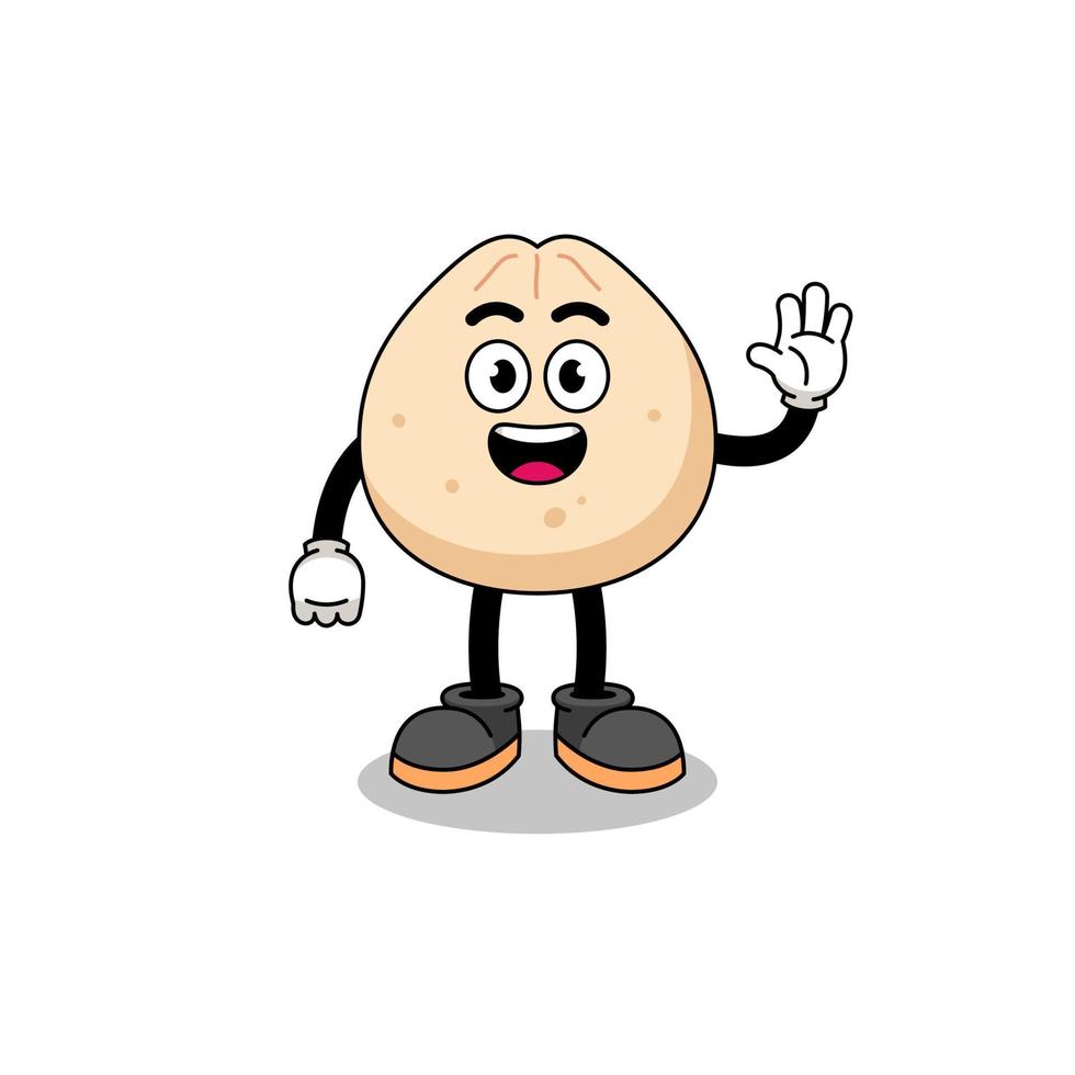 meat bun cartoon doing wave hand gesture vector