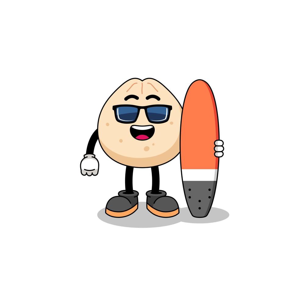 Mascot cartoon of meat bun as a surfer vector