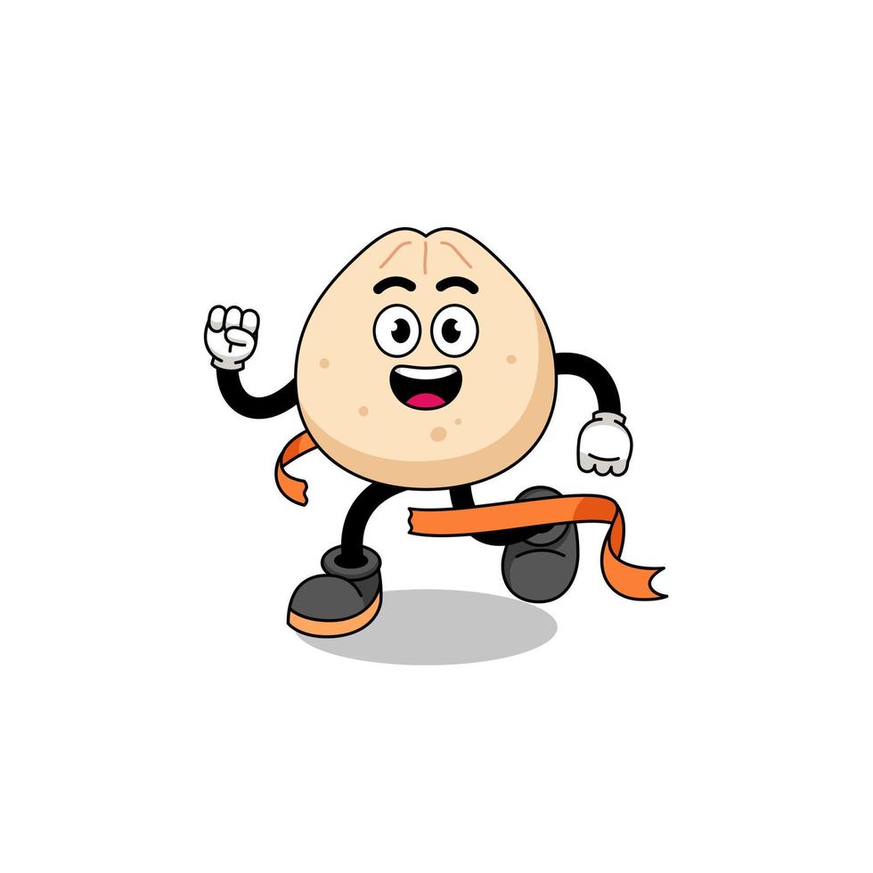 Mascot cartoon of meat bun running on finish line vector