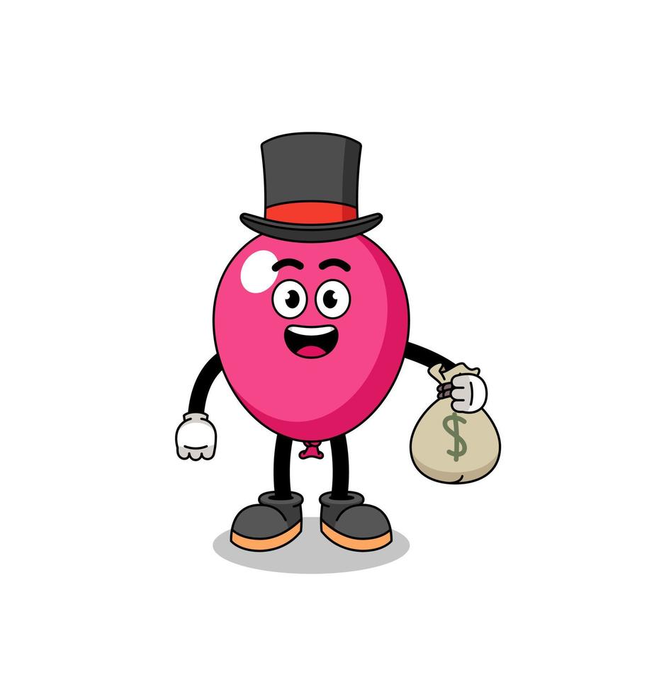 balloon mascot illustration rich man holding a money sack vector