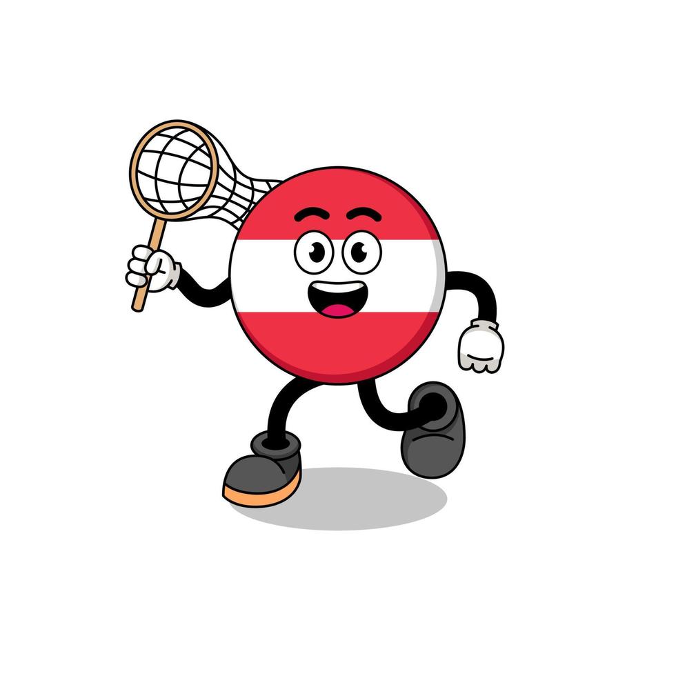 Cartoon of austria flag catching a butterfly vector