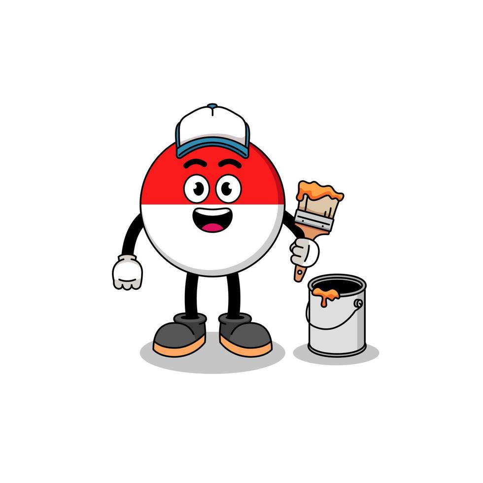 Character mascot of indonesia flag as a painter vector