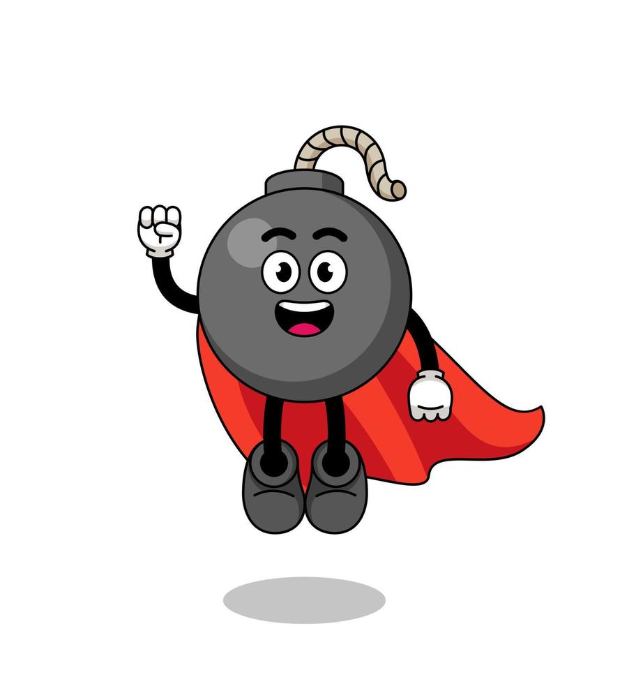 bomb cartoon with flying superhero vector