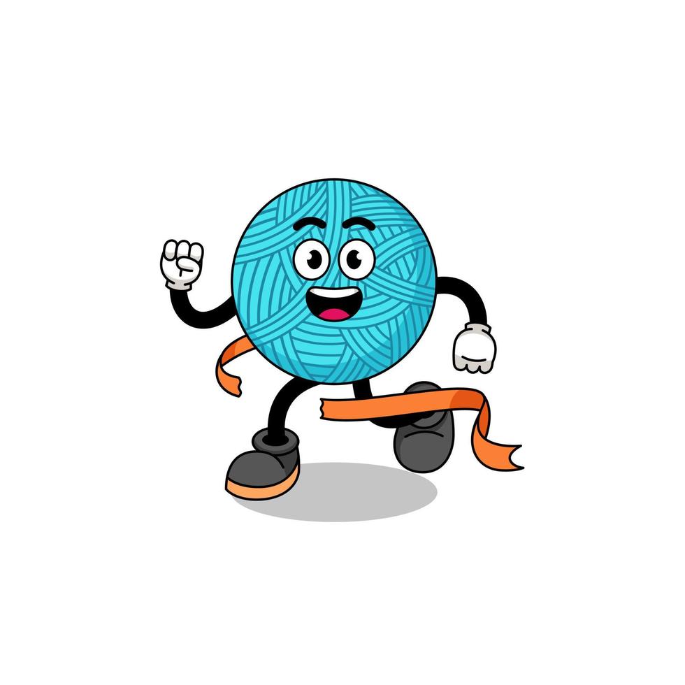 Mascot cartoon of yarn ball running on finish line vector