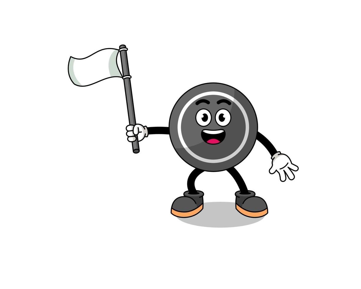 Cartoon Illustration of hockey puck holding a white flag vector