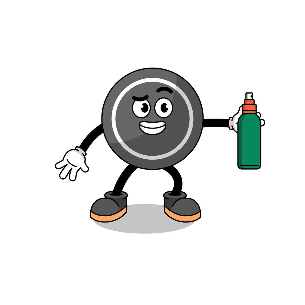 hockey puck illustration cartoon holding mosquito repellent vector