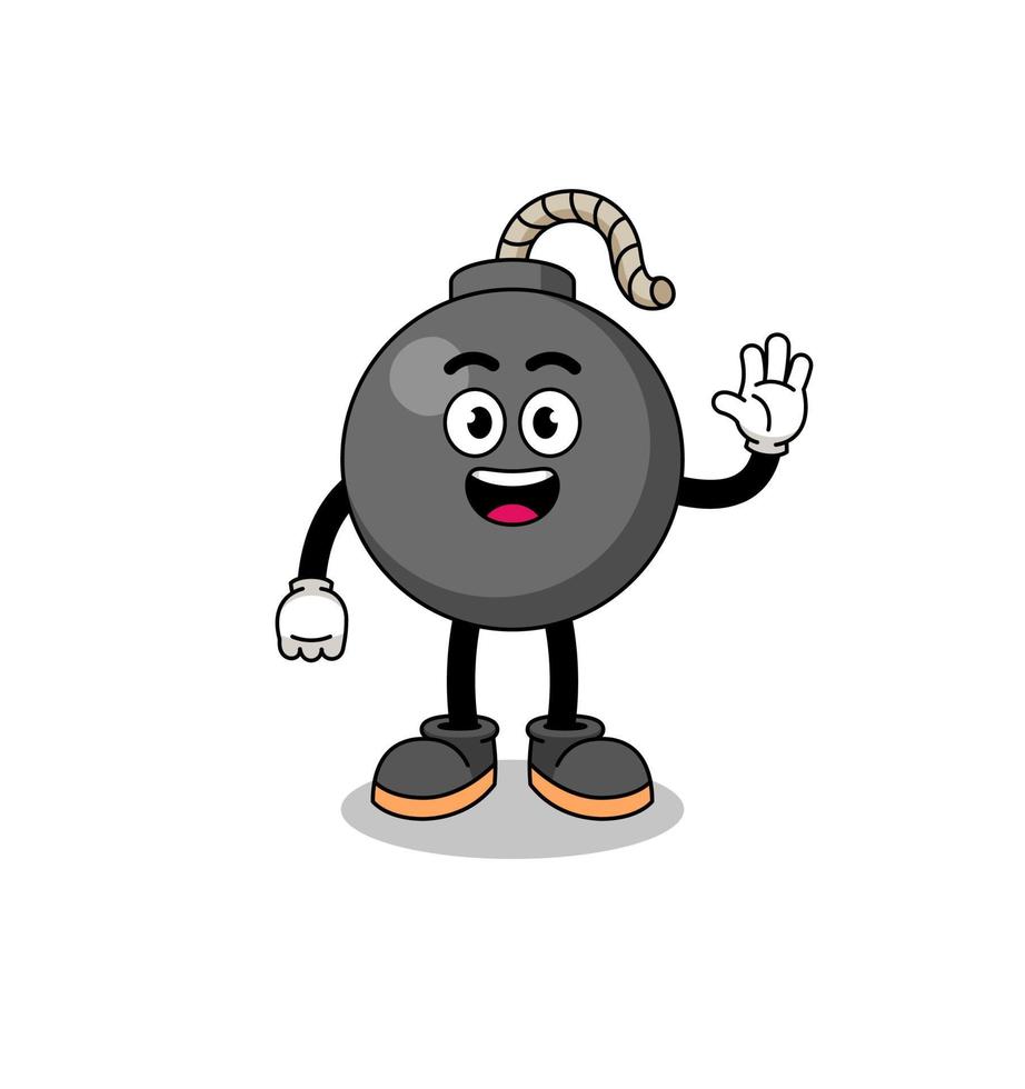 bomb cartoon doing wave hand gesture vector