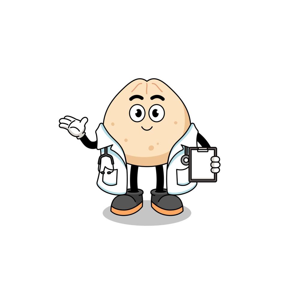 Cartoon mascot of meat bun doctor vector