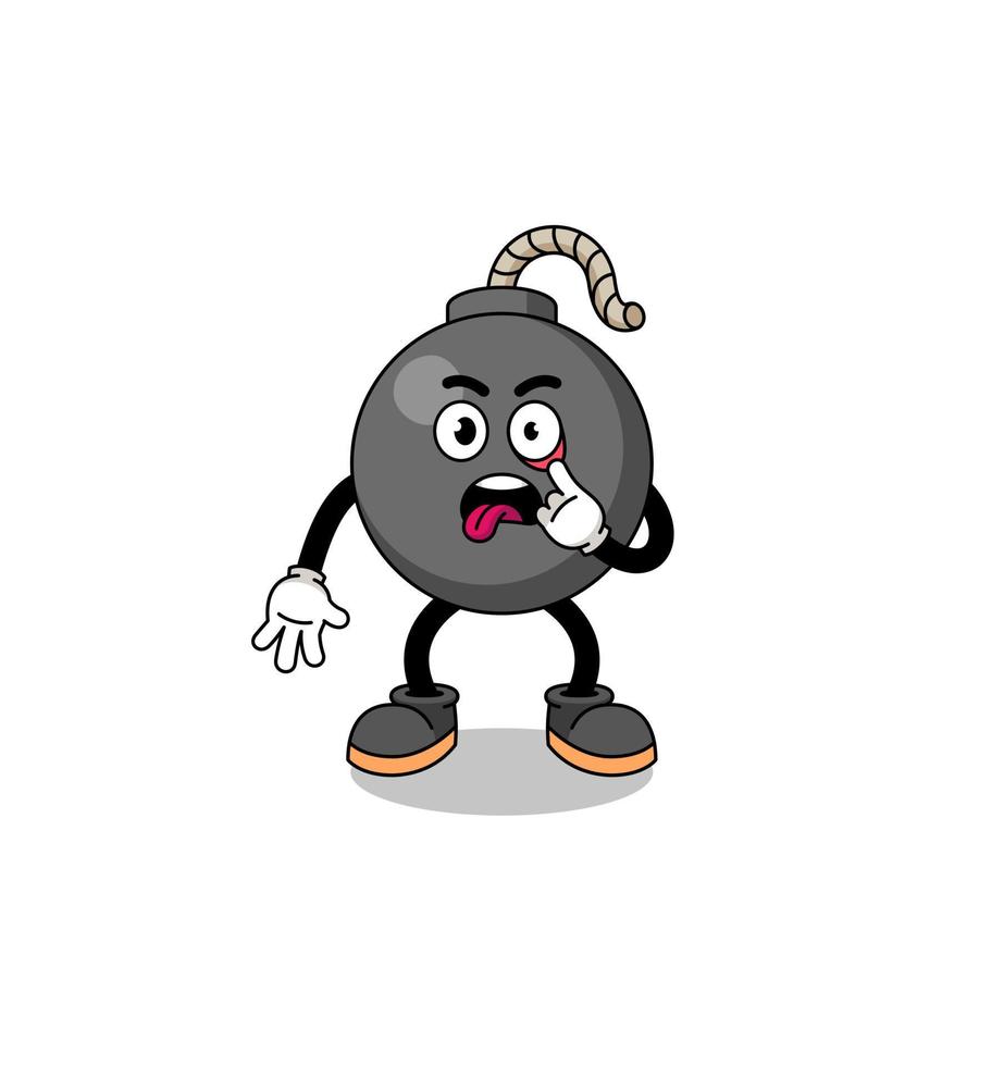 Character Illustration of bomb with tongue sticking out vector