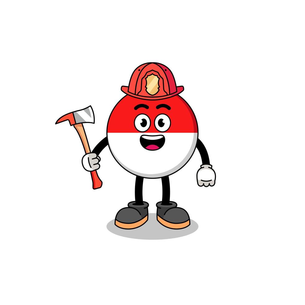 Cartoon mascot of indonesia flag firefighter vector