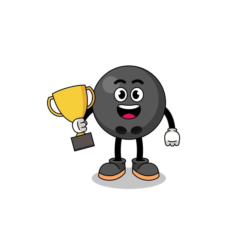 Cartoon mascot of bowling ball holding a trophy vector