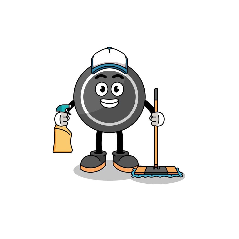 Character mascot of hockey puck as a cleaning services vector