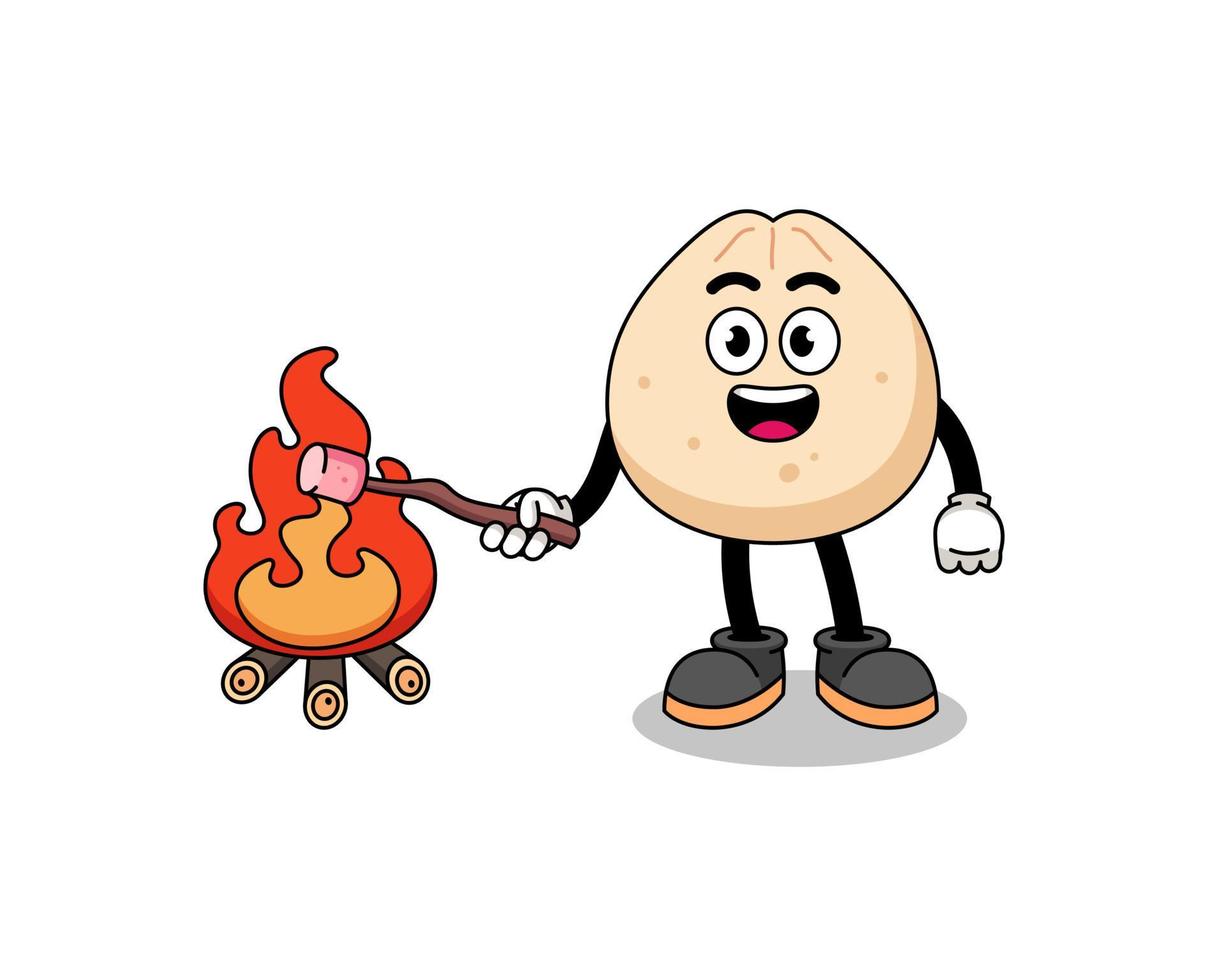 Illustration of meat bun burning a marshmallow vector