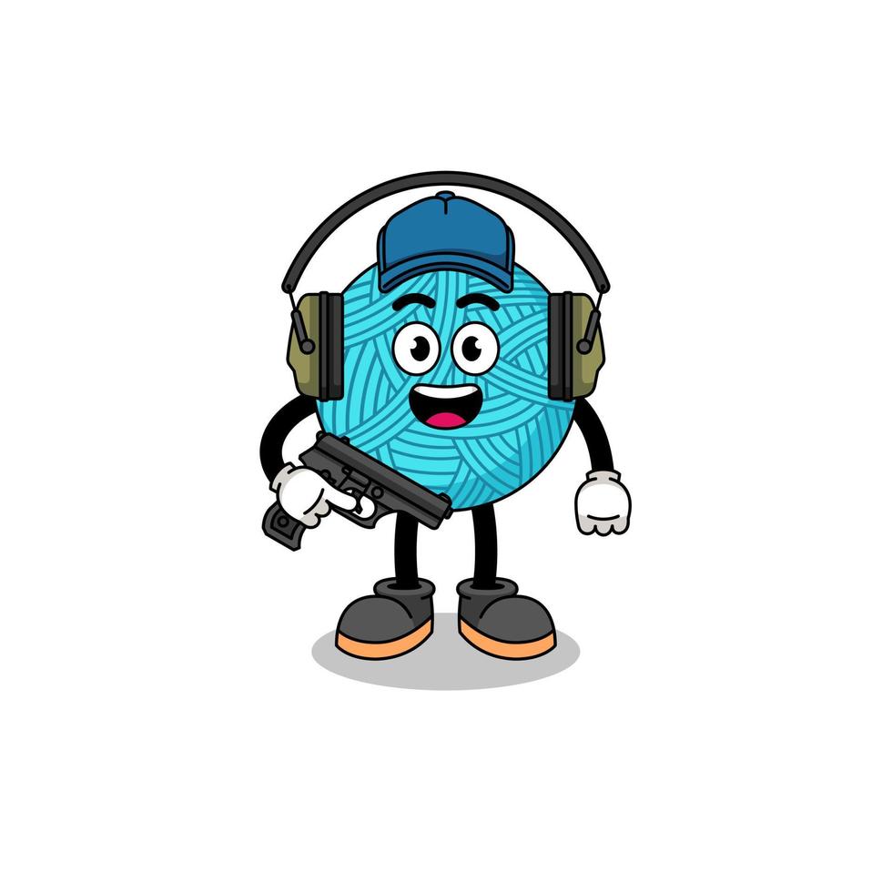 Character mascot of yarn ball doing shooting range vector