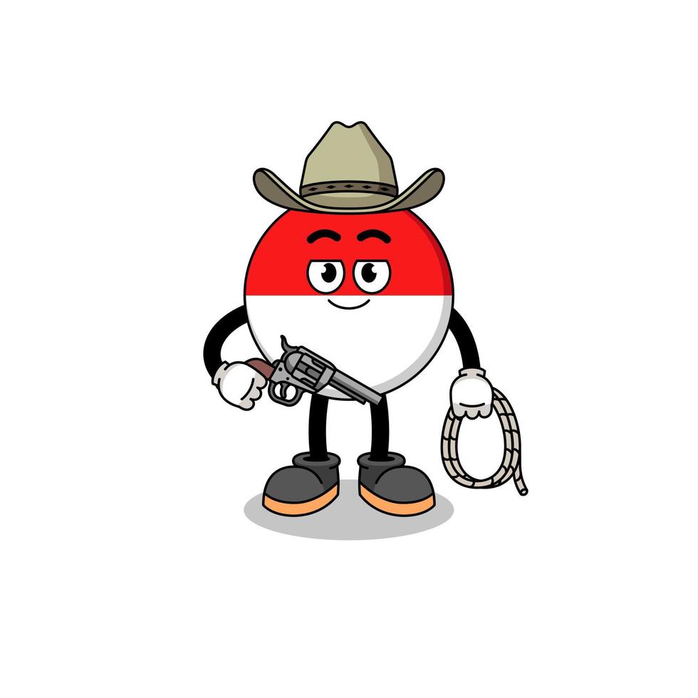 Character mascot of indonesia flag as a cowboy vector