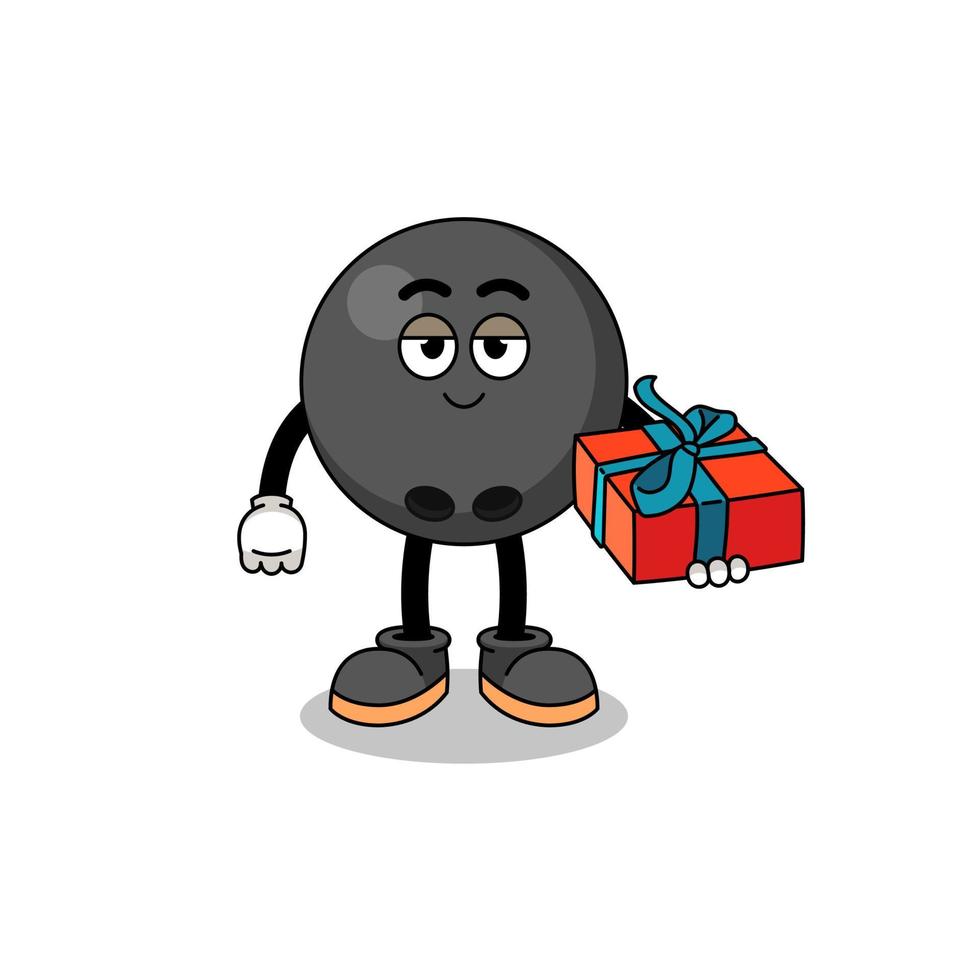 bowling ball mascot illustration giving a gift vector