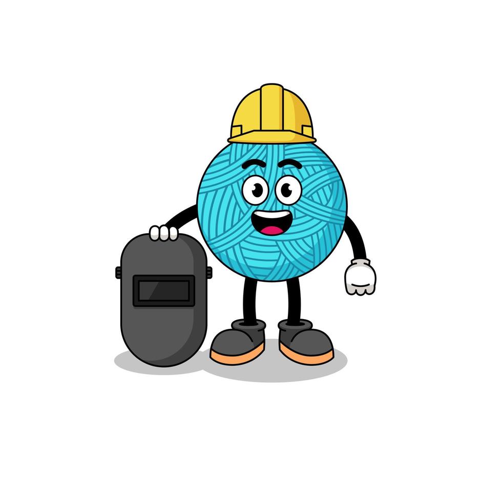 Mascot of yarn ball as a welder vector