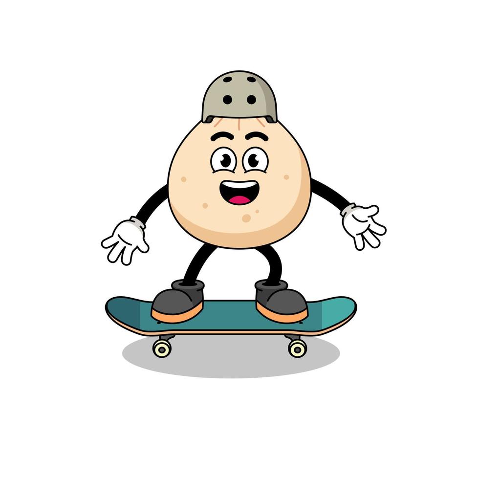 meat bun mascot playing a skateboard vector
