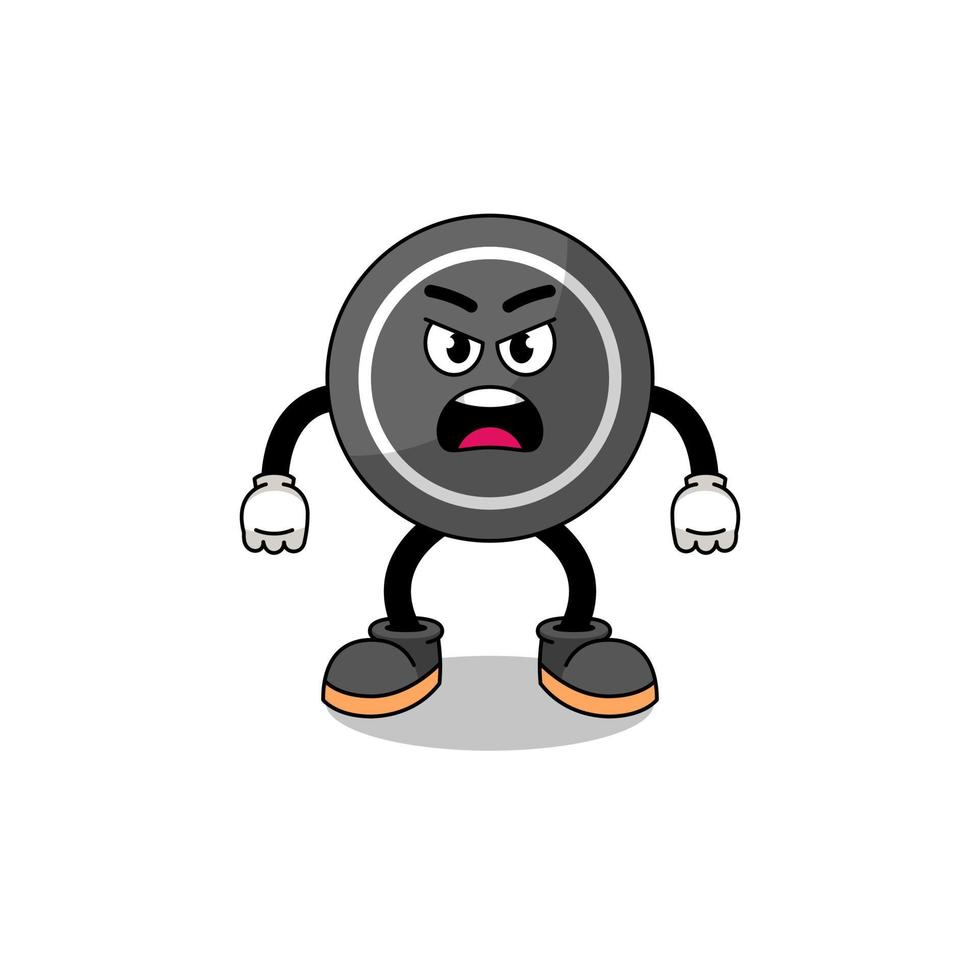 hockey puck cartoon illustration with angry expression vector