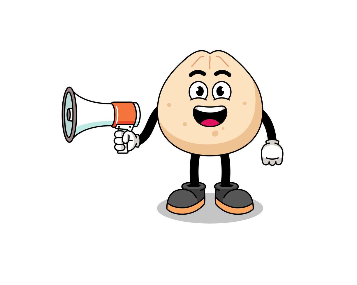 meat bun cartoon illustration holding megaphone vector