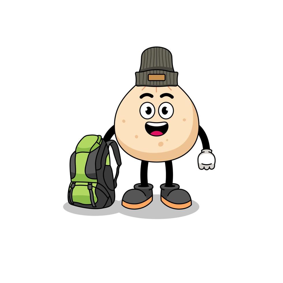 Illustration of meat bun mascot as a hiker vector