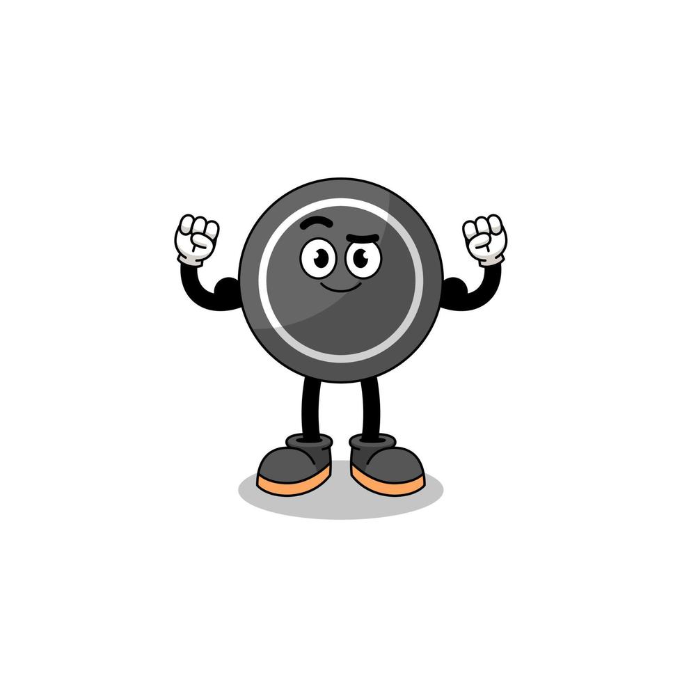 Mascot cartoon of hockey puck posing with muscle vector